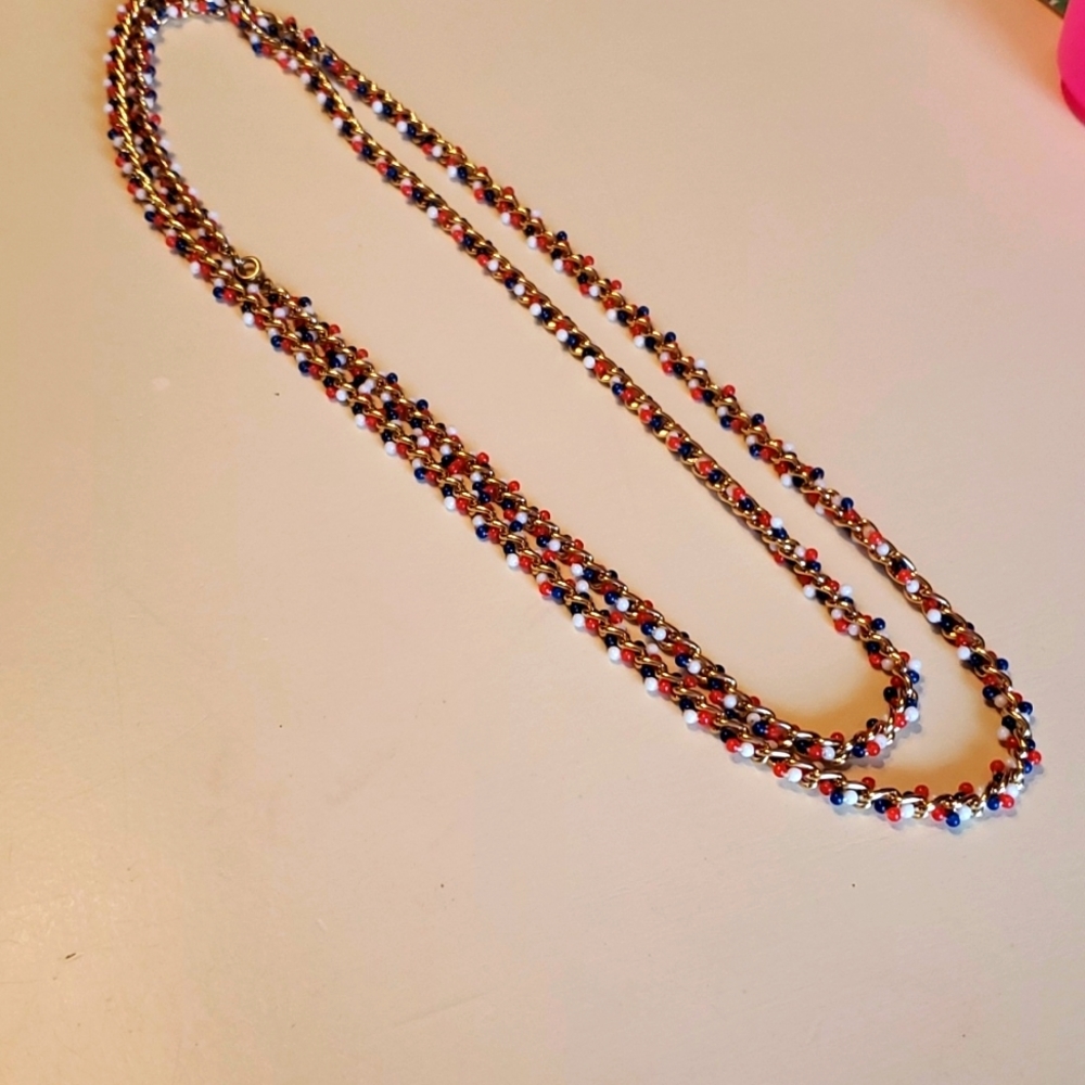 🔸️5/$25🔸️Vintage Patriotic Beaded Chain Necklace